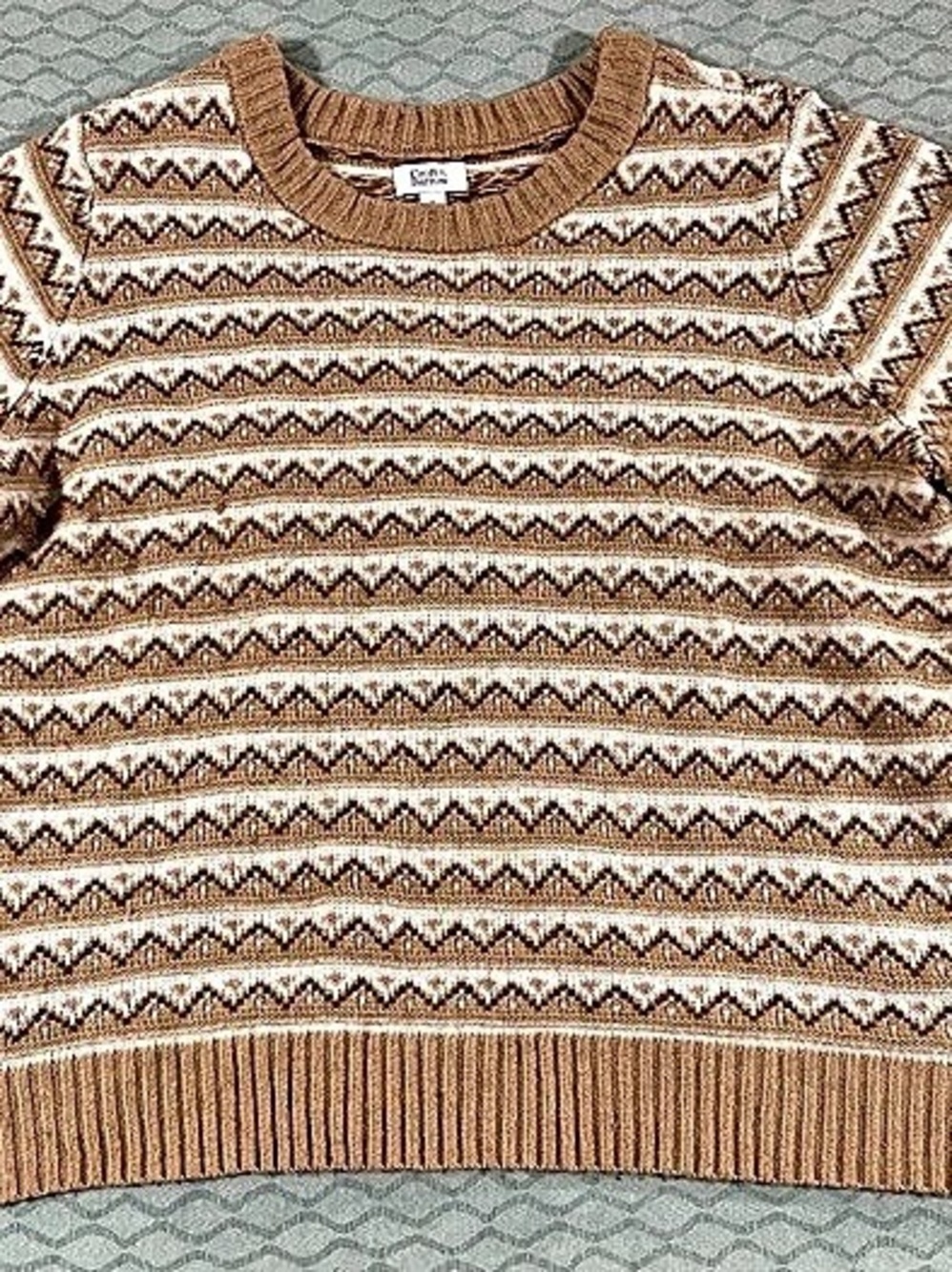 Croft & Barrow Geometric Crewneck Sweater in Brown & White Size 2X
